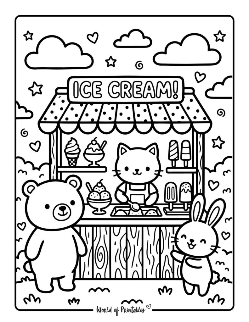 Ice Cream Kiosk Coloring Page