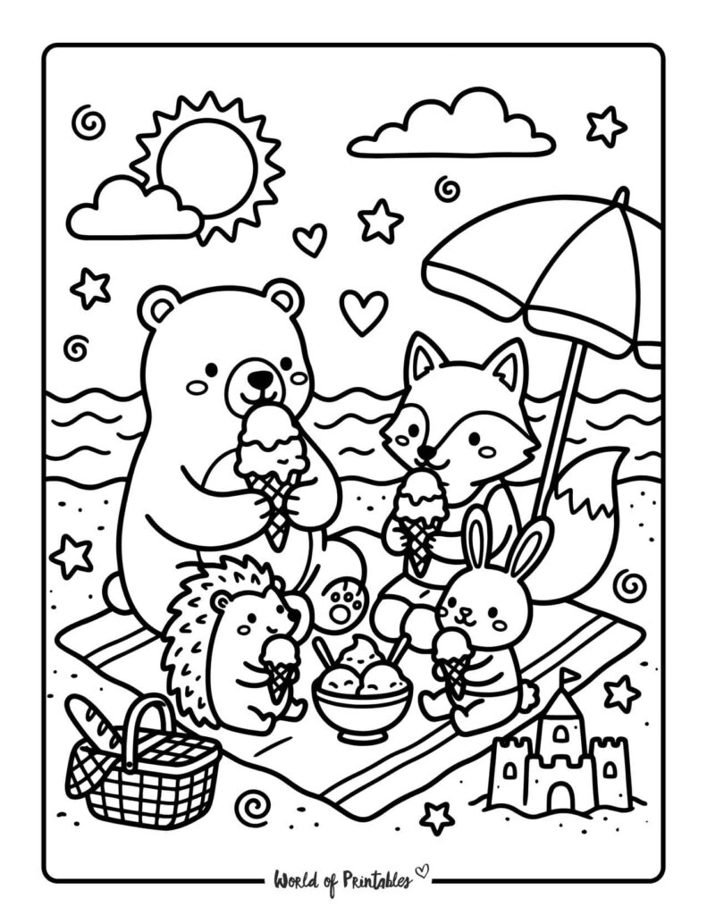 Ice Cream Picnic Coloring Page