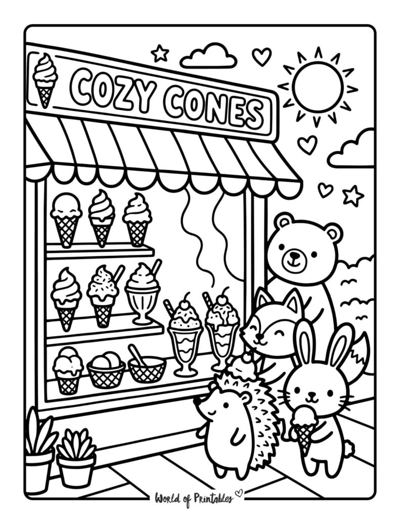 Ice Cream Shop Coloring Page