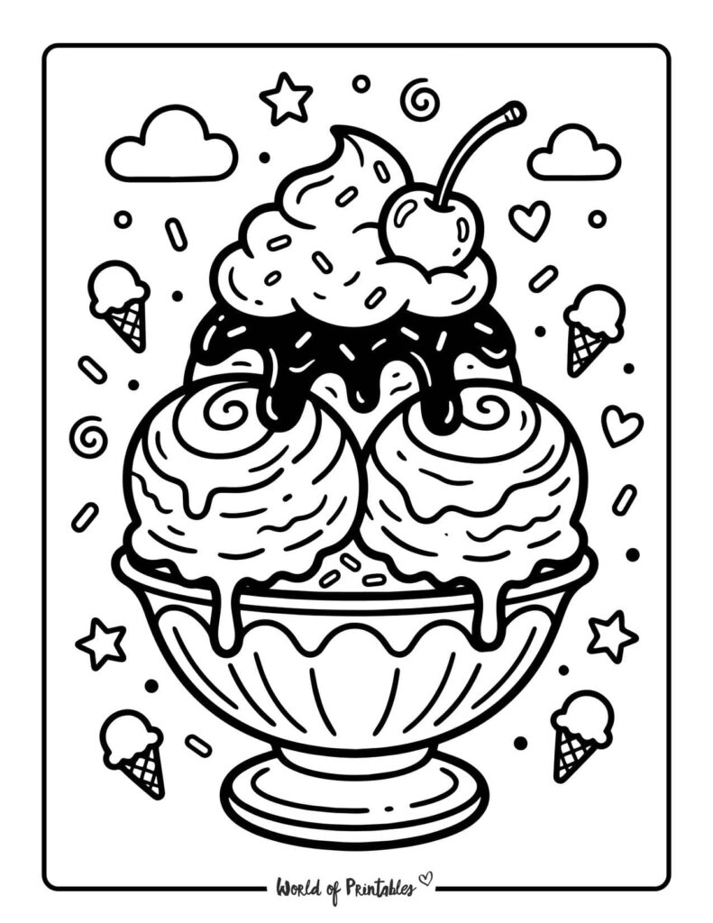 Ice Cream Sundae Bowl Coloring Page