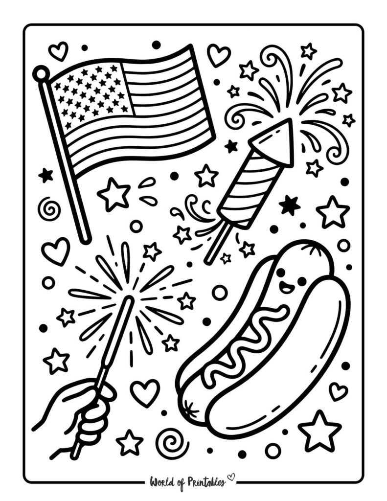 Independence Day Doodle Coloring Page