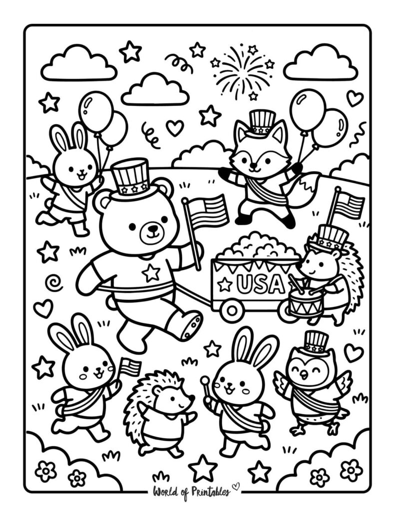 Kids At A 4th Of July Parade Coloring Page