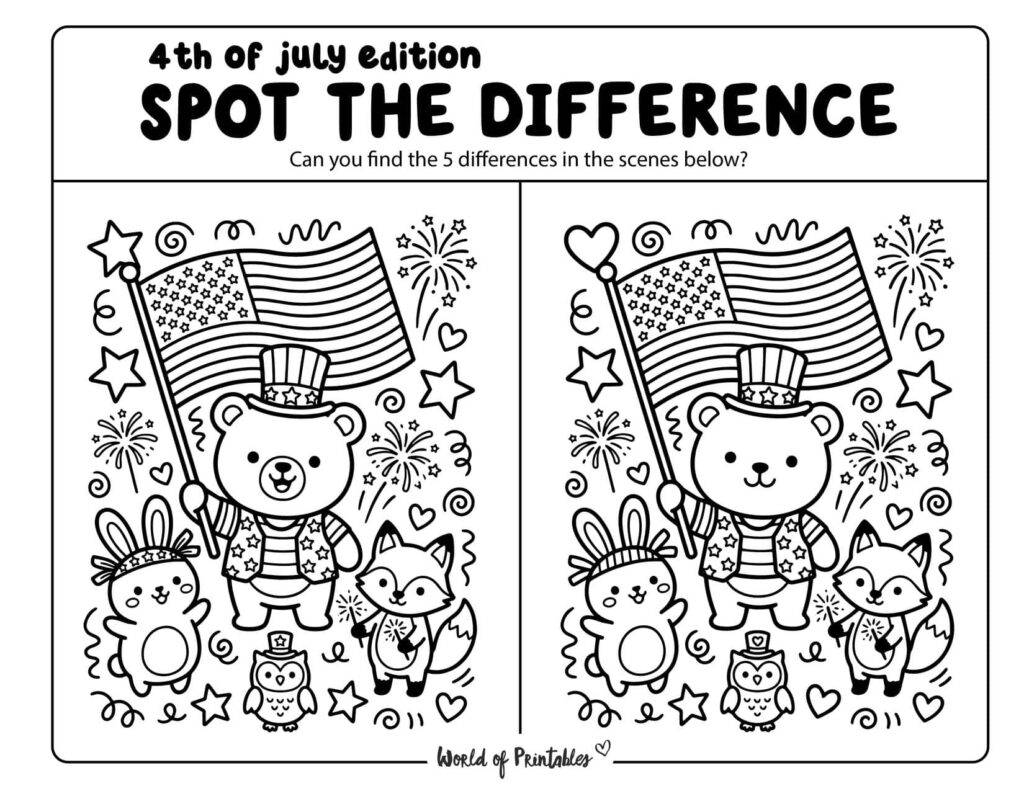 Kids Holding American Flags Spot the Difference