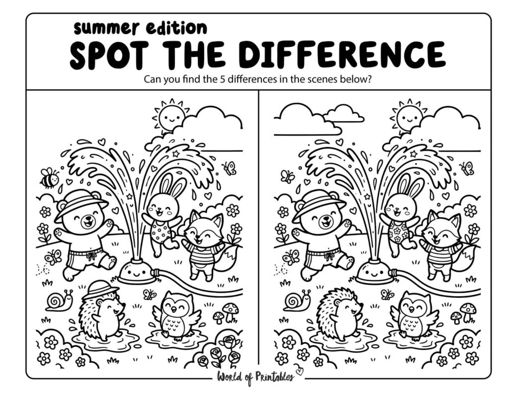 Kids Playing in a Sprinkler Spot the Difference