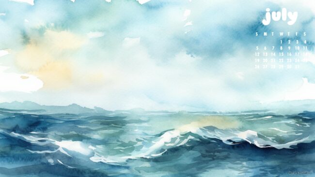 Ocean Waves July Calendar Wallpaper Desktop