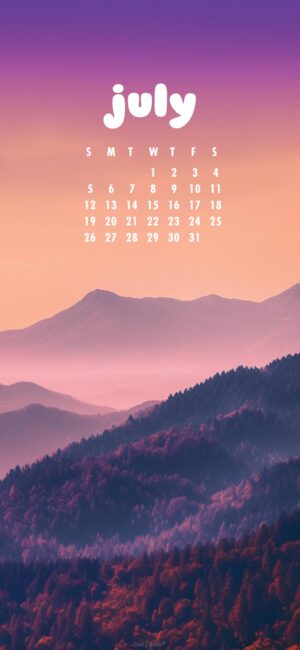 Pastel Mountains July Calendar Wallpaper