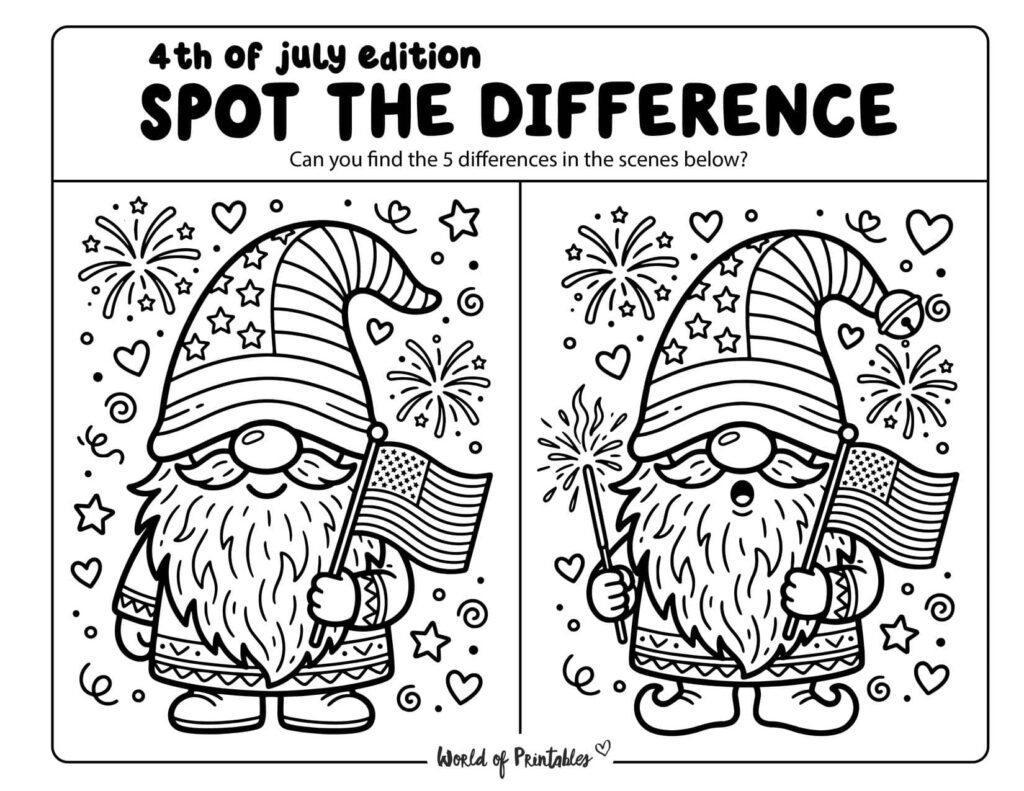 Patriotic Gnome Holding A Flag Spot the Difference