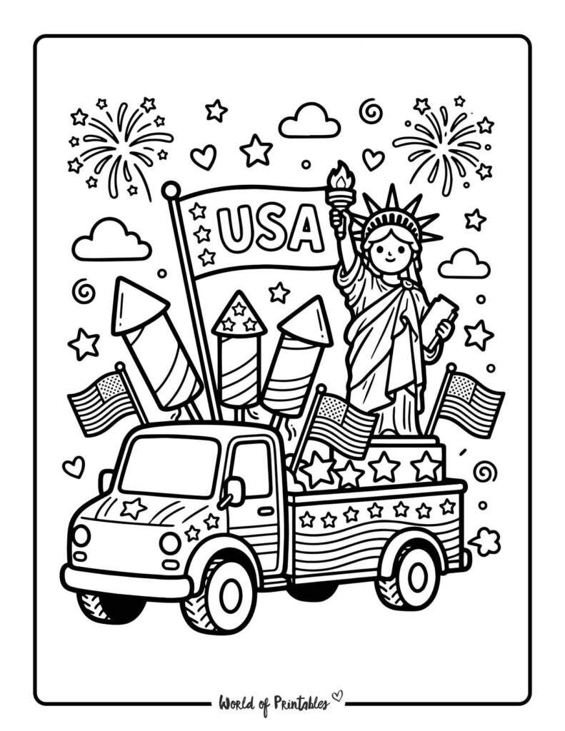 Patriotic Truck Coloring Page