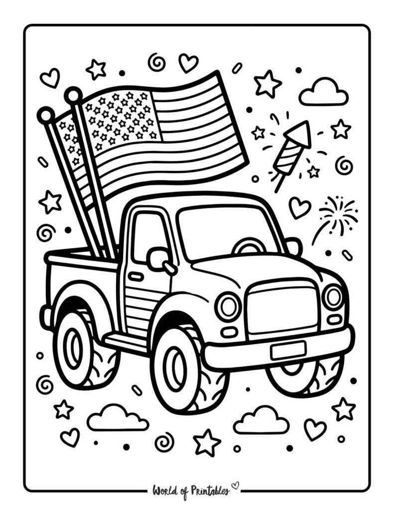 Patriotic Truck With Flags Coloring Page