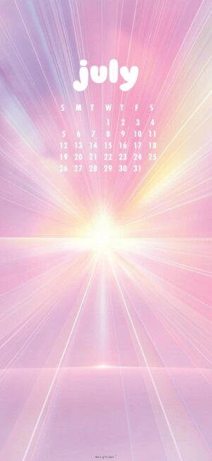 Pink Sun Burst July Calendar Wallpaper for Phone