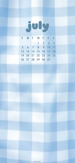 Pretty Blue Gingham Phone July Calendar Wallpaper