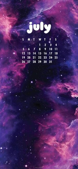 Purple Galaxy July Calendar Wallpaper