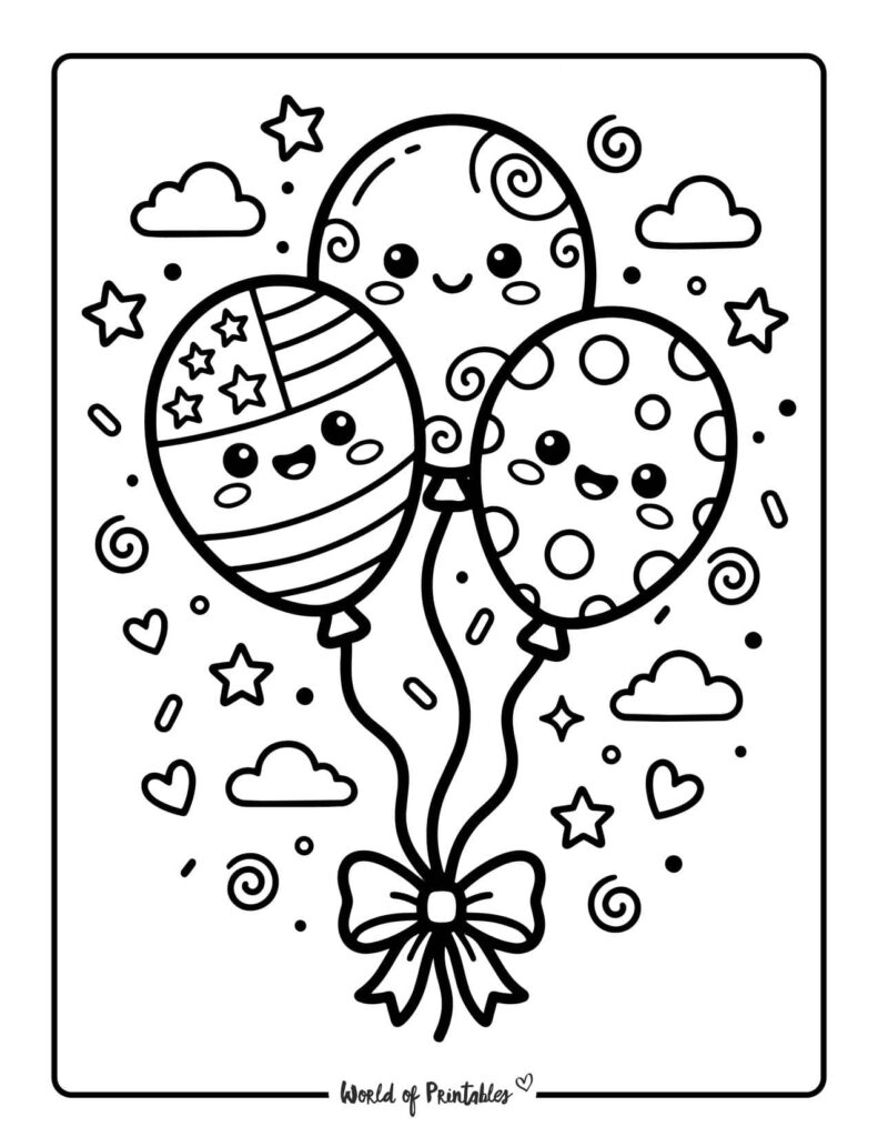Red White And Blue Balloons Coloring Page
