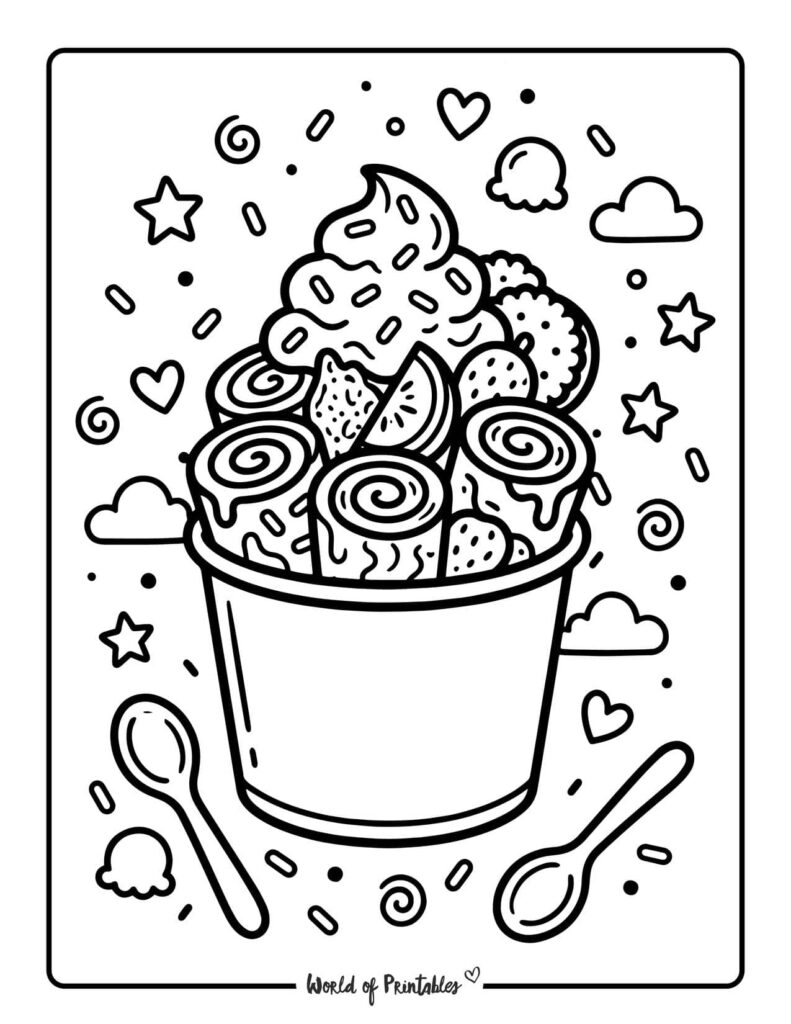 Rolled Ice Cream Cup Coloring Page