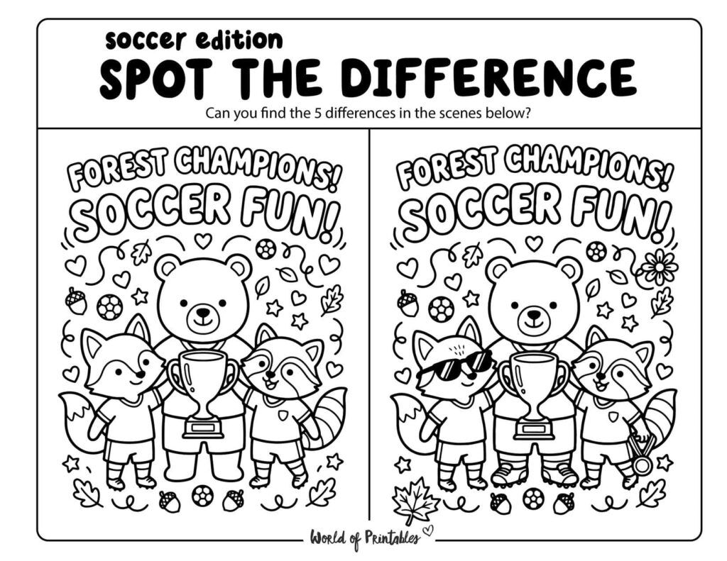 Soccer Fun Trophy Spot the Difference