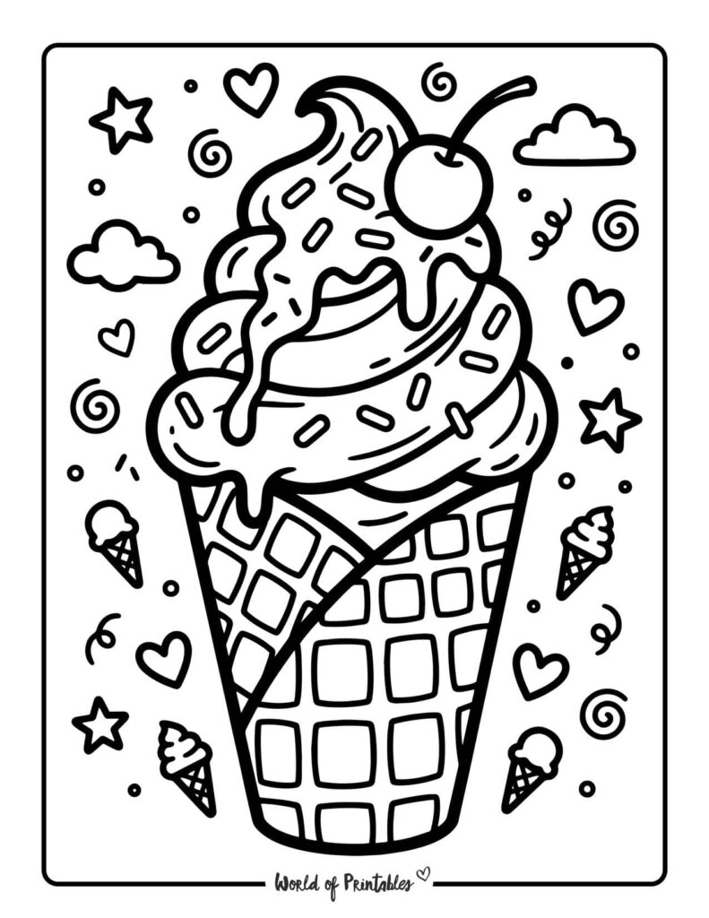 Soft Serve Ice Cream Cone Coloring Page