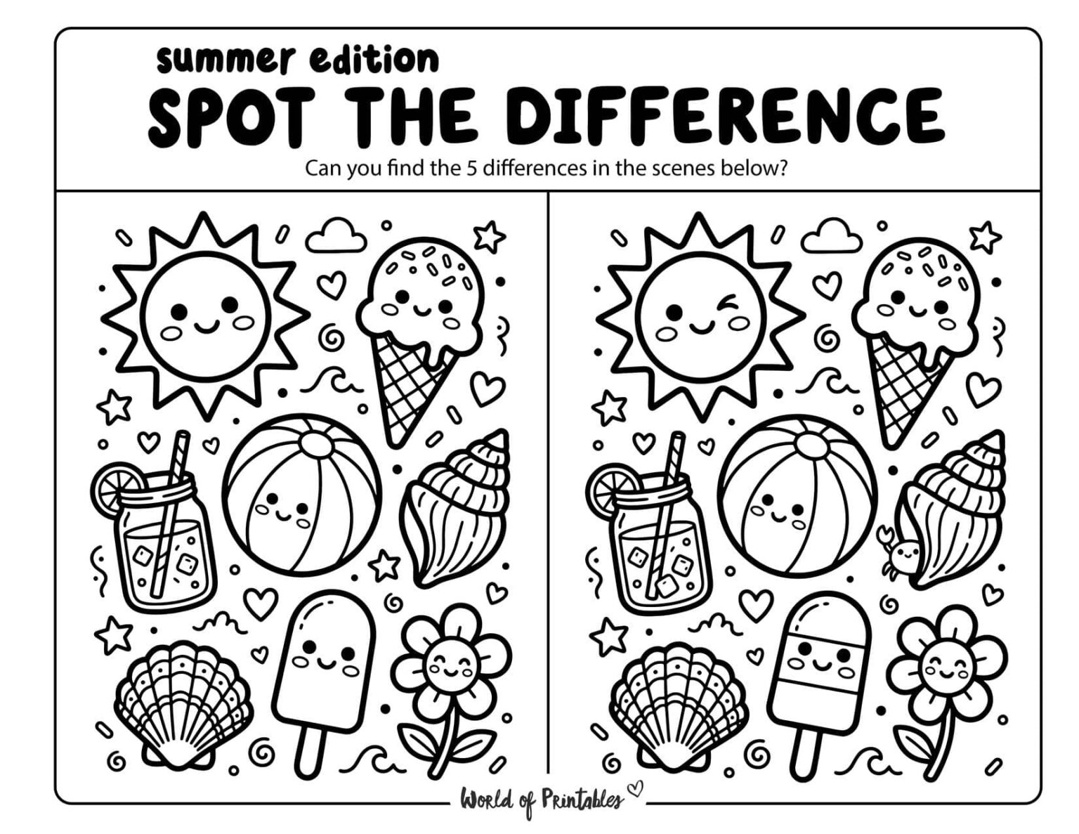Spot The Difference Summer Games - World of Printables
