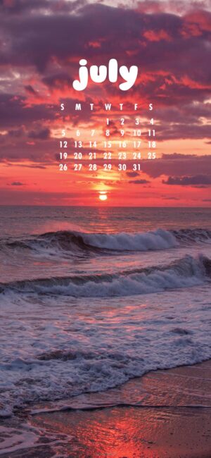 Sunset Waves July Calendar Wallpaper