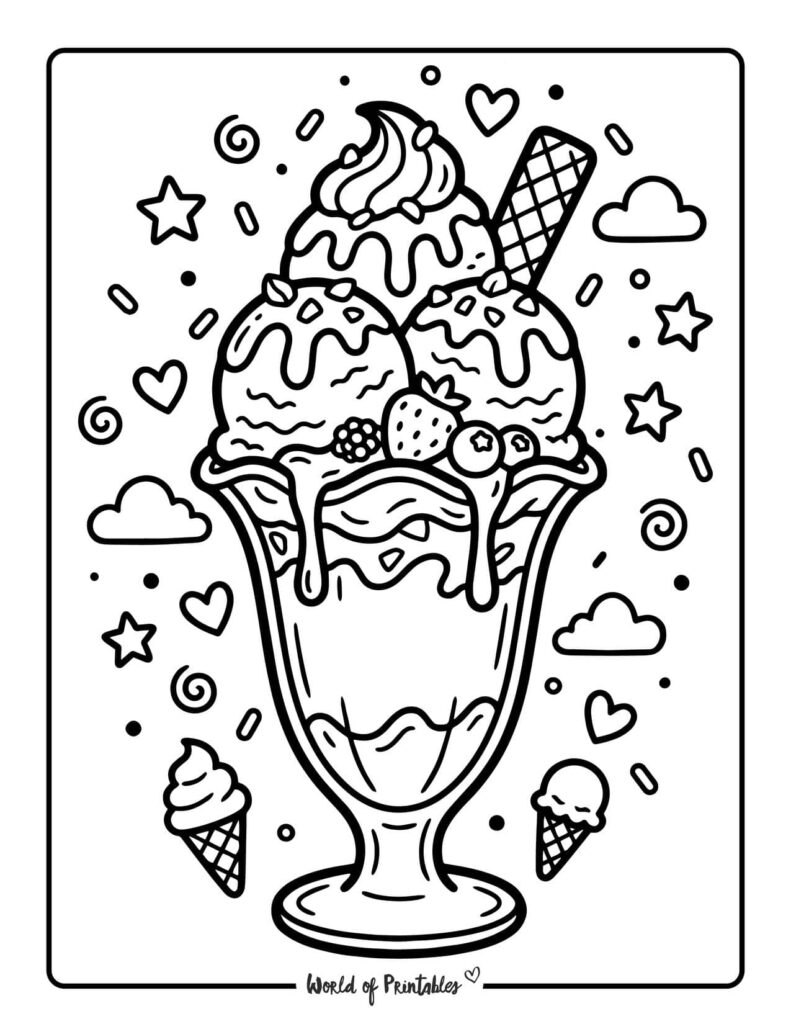Triple Scoop Sundae Coloring Page