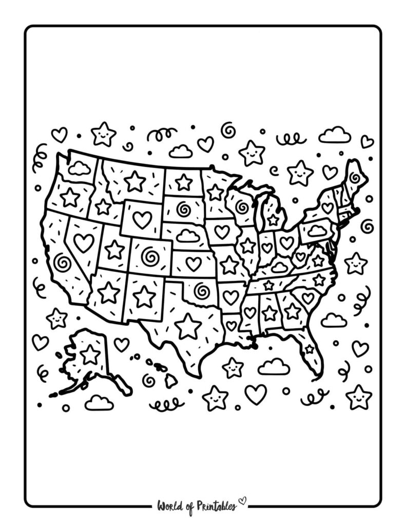 USA Map With Stars Coloring Page