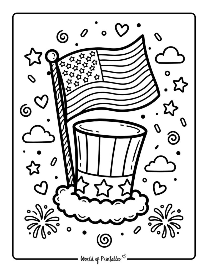 Uncle Sam Hat And Flag Coloring Page