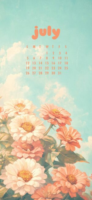 Vintage Floral July Calendar Wallpaper