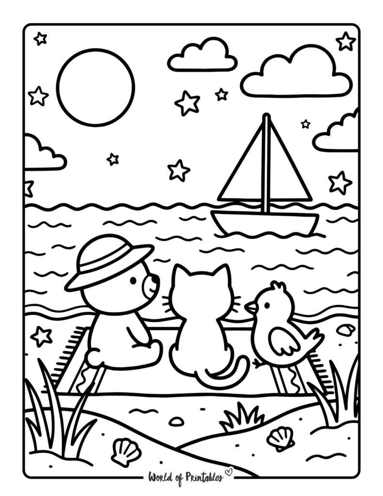 Watching The Sailboat Coloring Page