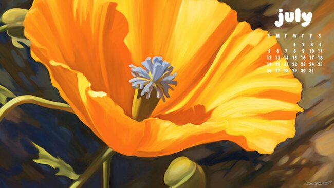 Yellow Flower July Calendar Wallpaper for Desktop