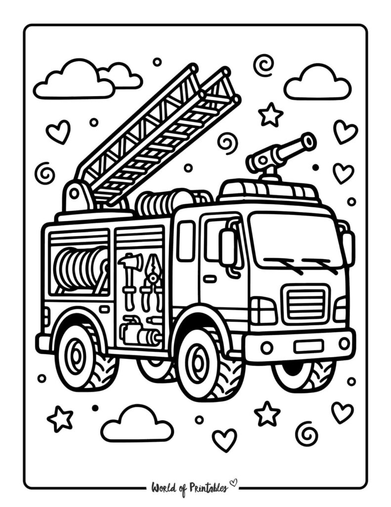 Aerial Ladder Fire Truck Coloring Page