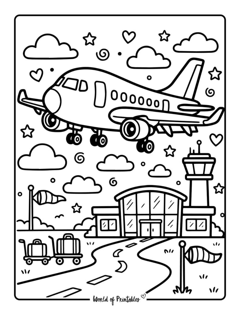 Airplane At The Airport Coloring Page