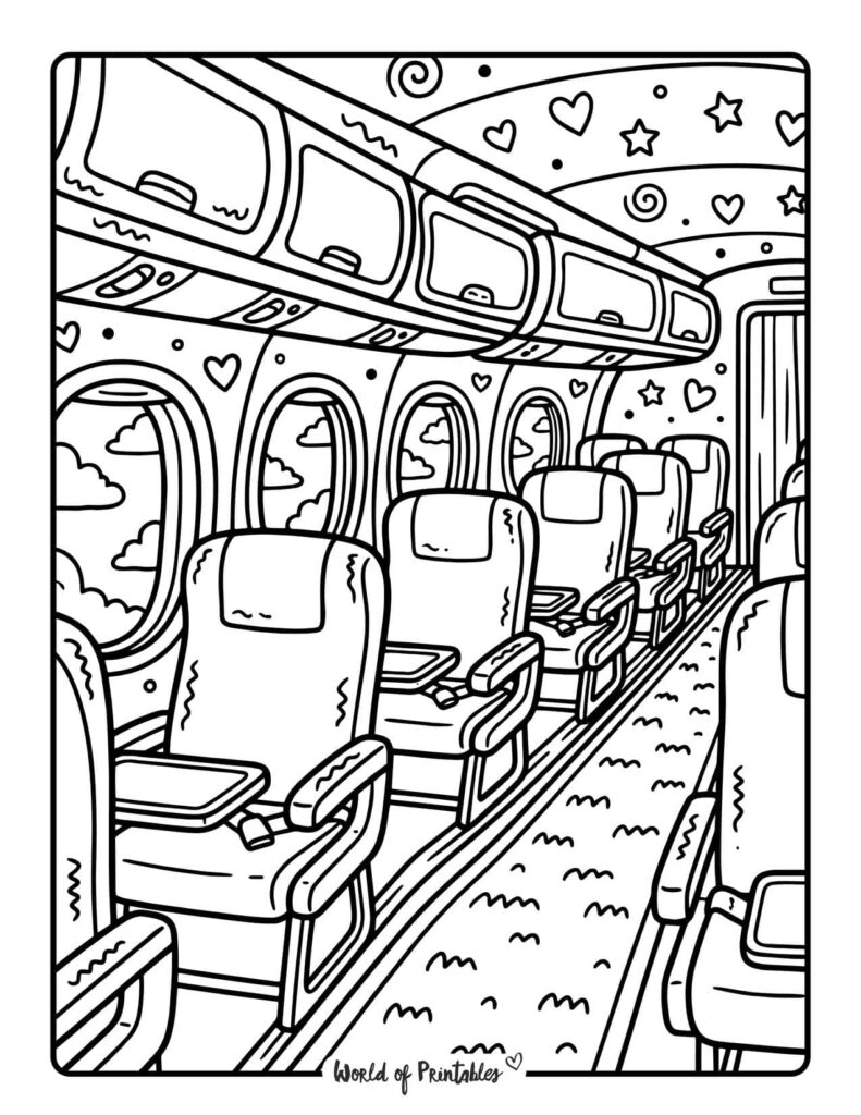 Airplane Cabin Interior Coloring Page