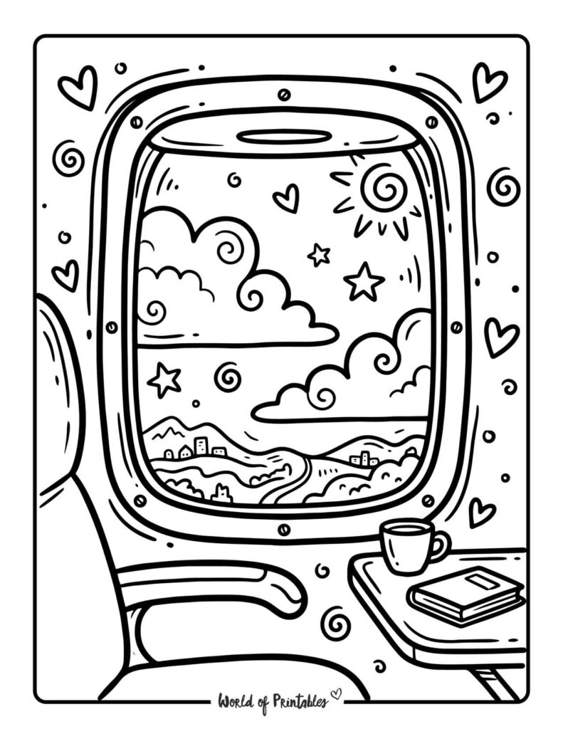 Airplane Window View Coloring Page