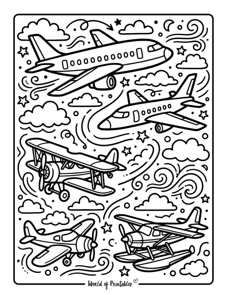 Airplanes In The Sky Coloring Page