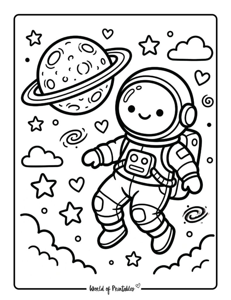 Astronaut In Space Coloring Page