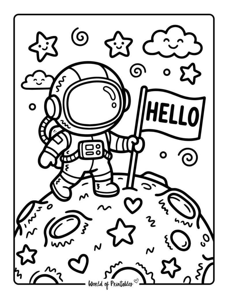 Astronaut On the Moon Coloring Page