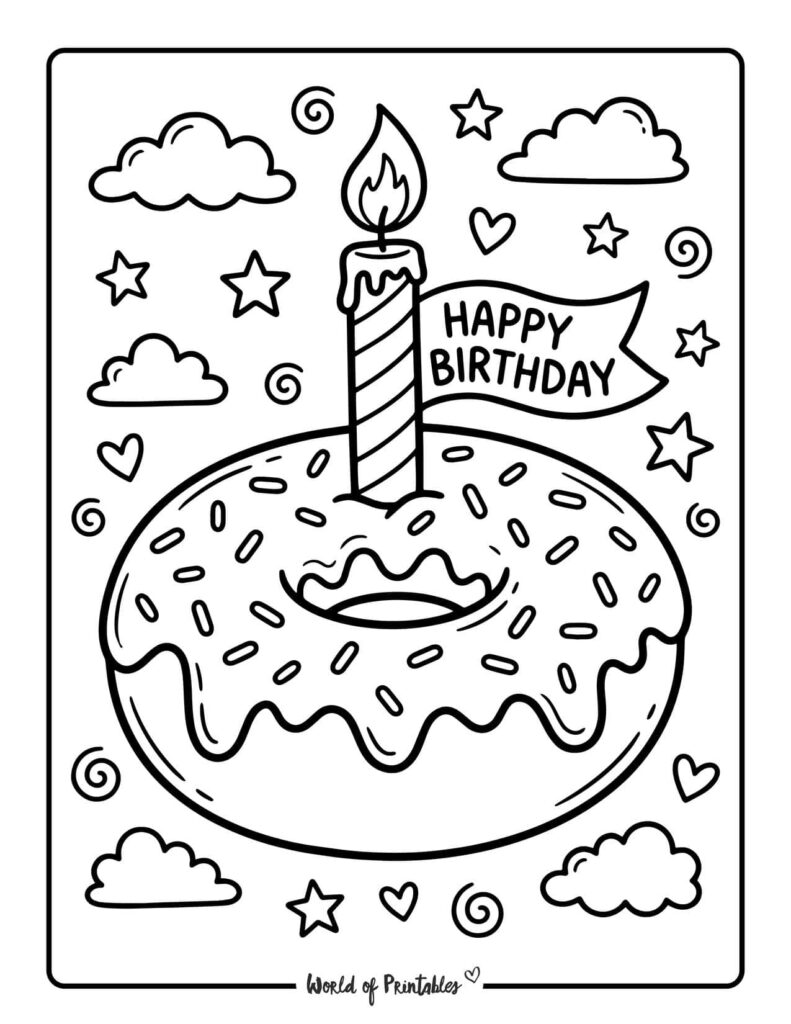 Birthday Donut Coloring Page