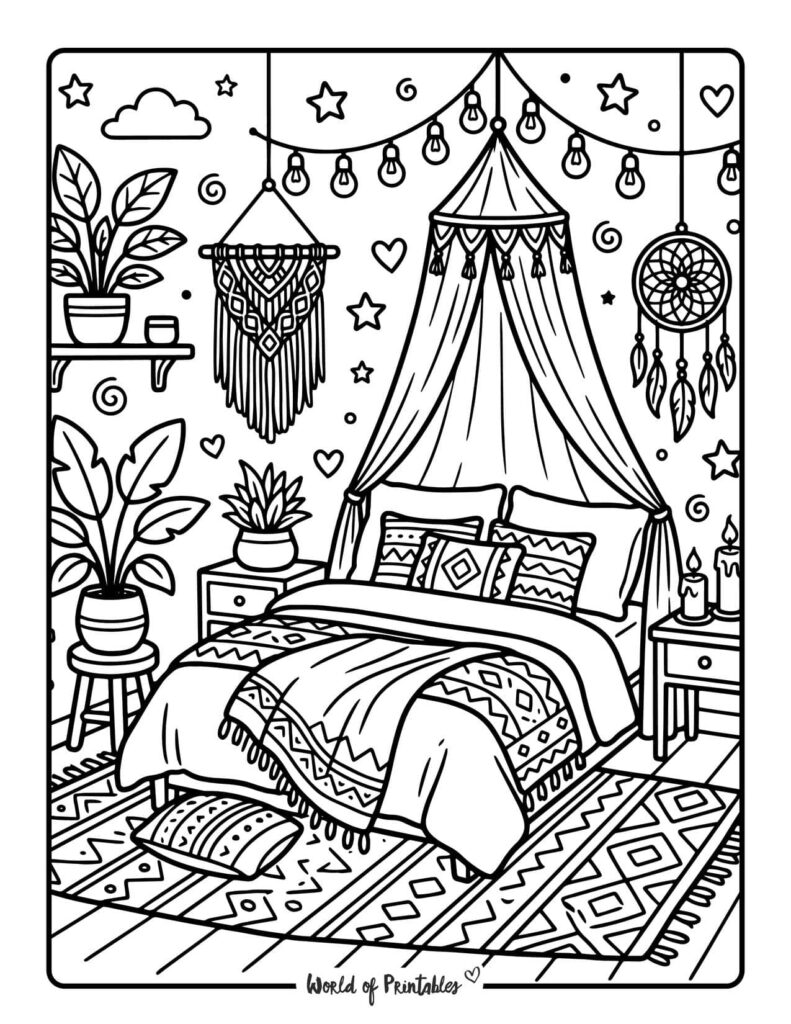 Boho Bedroom Coloring Page
