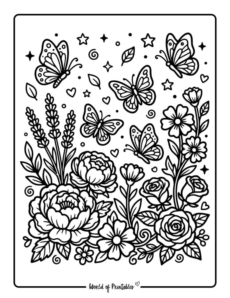 Butterfly Flower Garden Coloring Page