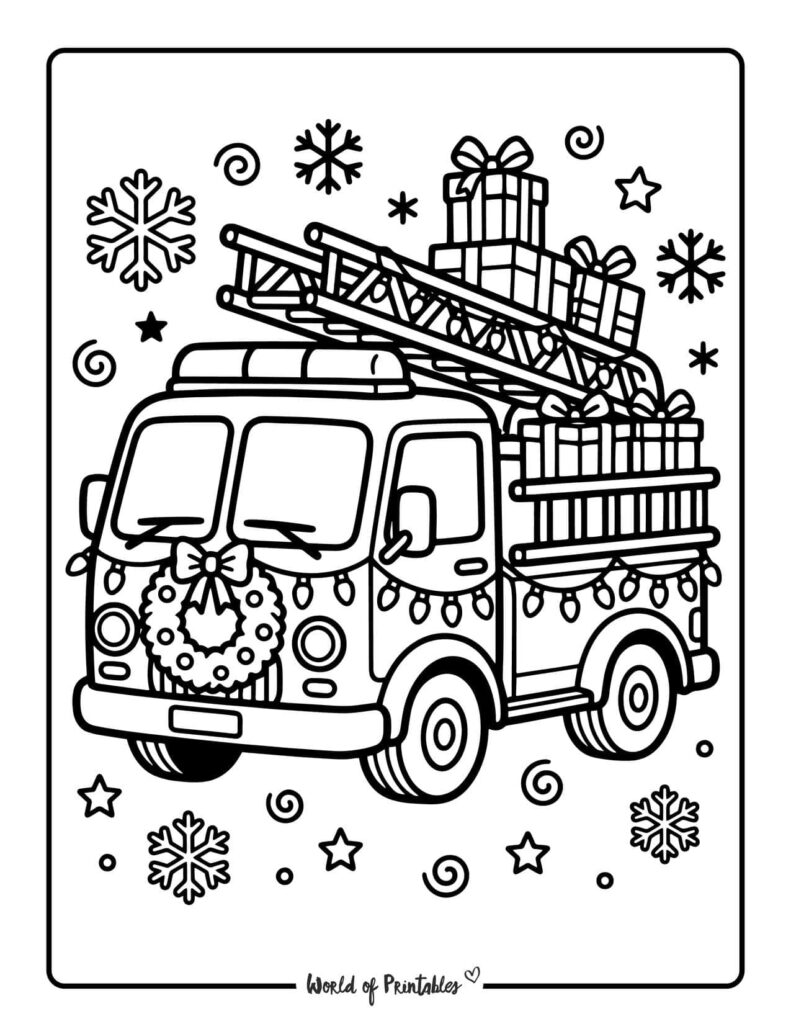 Christmas Fire Truck Coloring Page