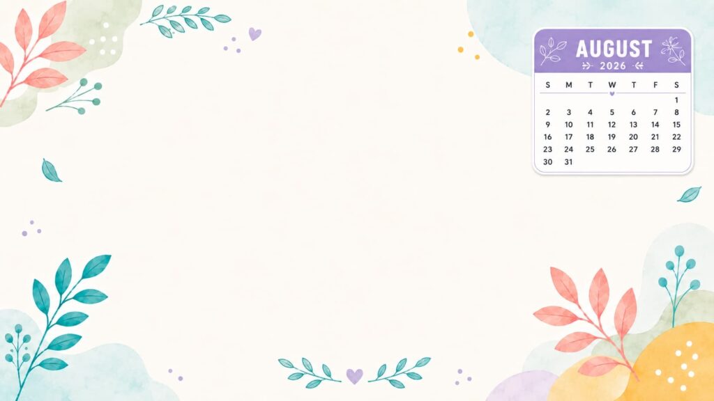 Colorful Botanical August 2026 Calendar Desktop Wallpaper