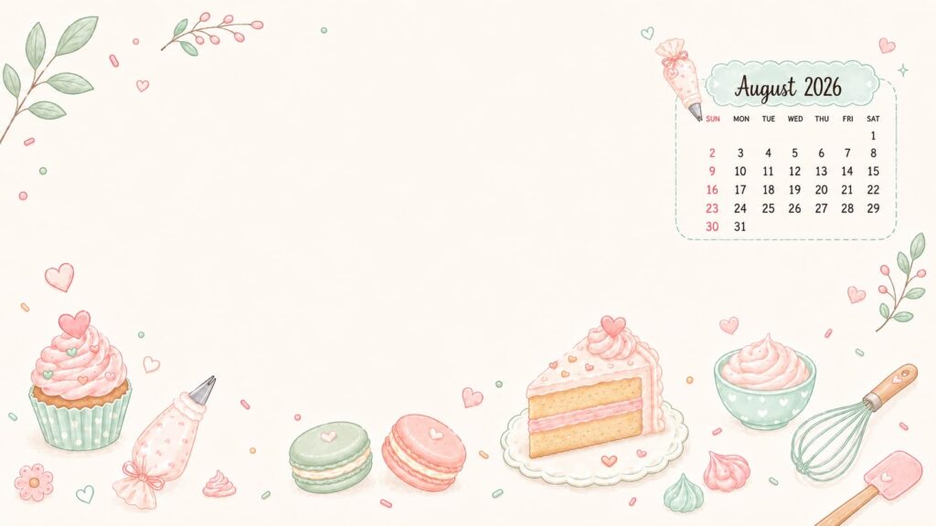Cute Baking August 2026 Calendar Desktop Wallpaper