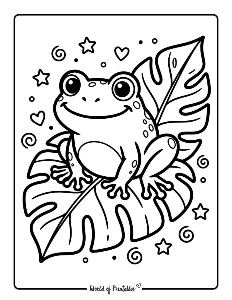 Cute Frog Jungle Coloring Page