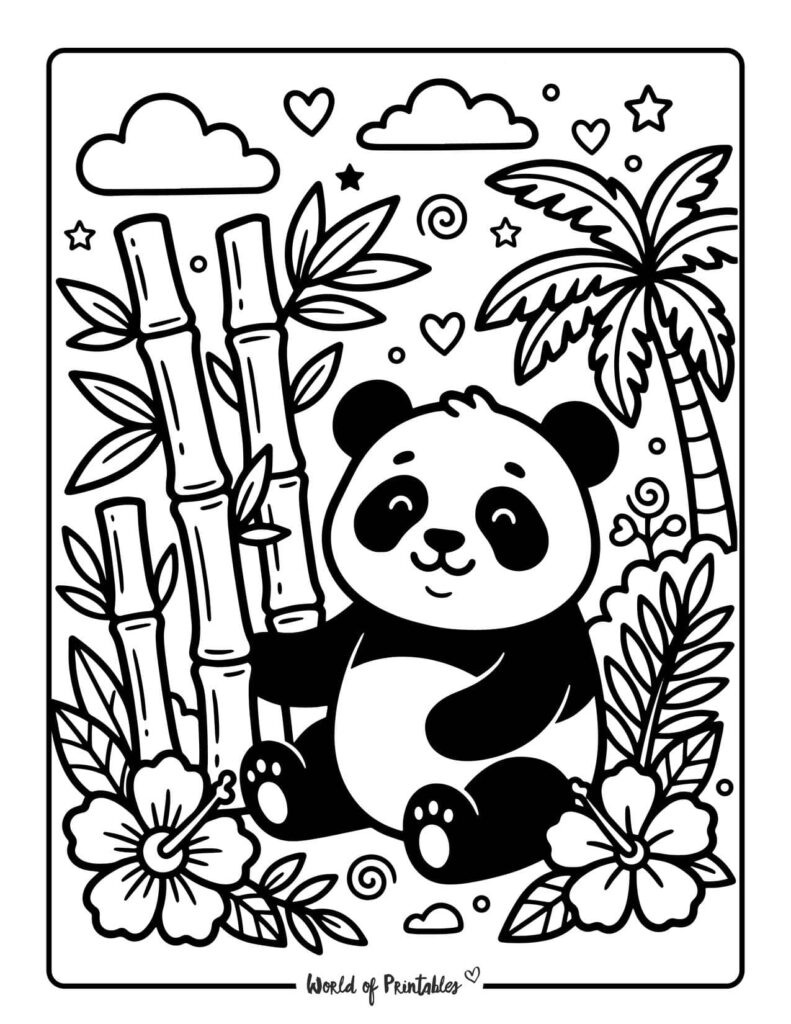 Cute Panda Jungle Coloring Page