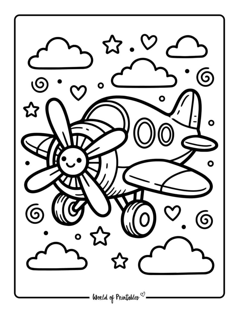 Cute Propeller Airplane Coloring Page