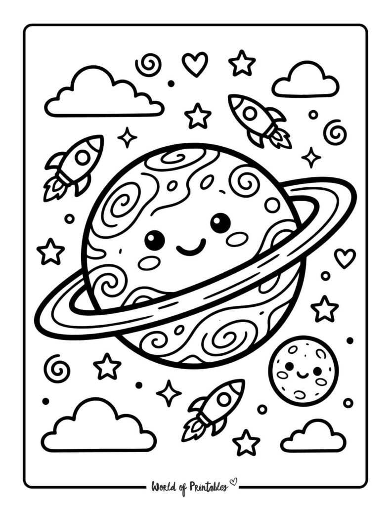 Cute Saturn Coloring Page