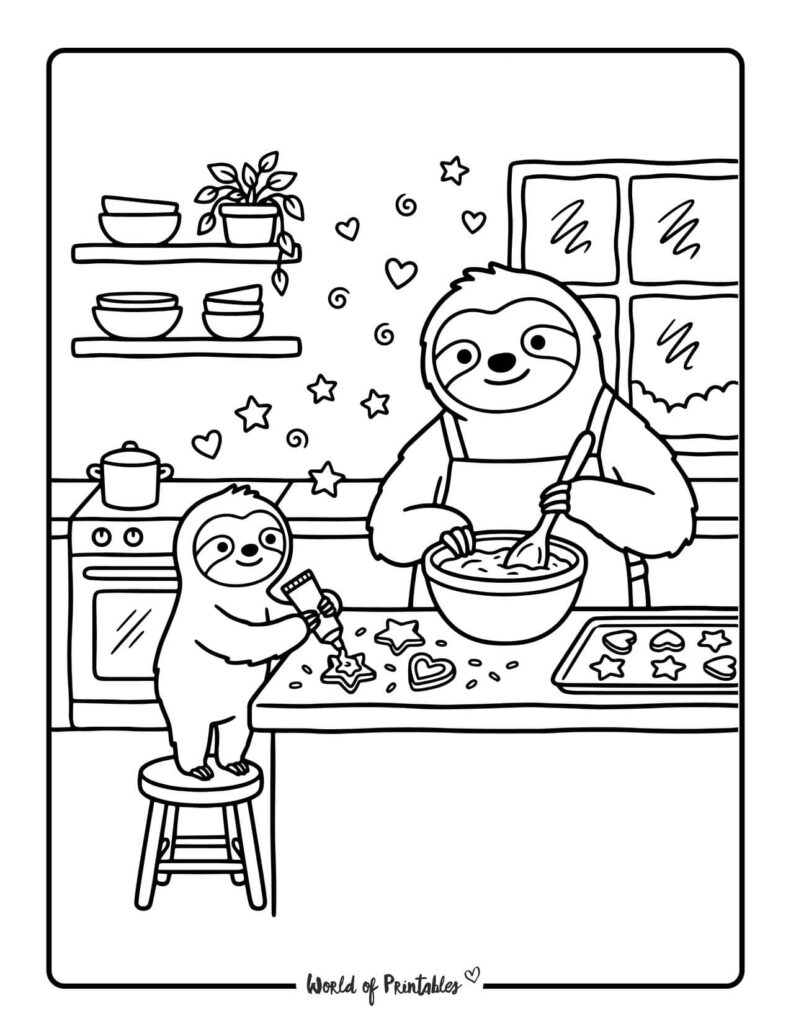 Dad And Child Baking Together Coloring Page