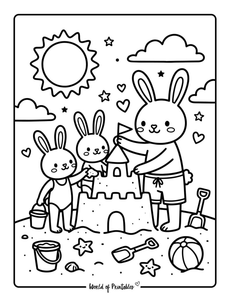 Dad And Child Building A Sandcastle Coloring Page