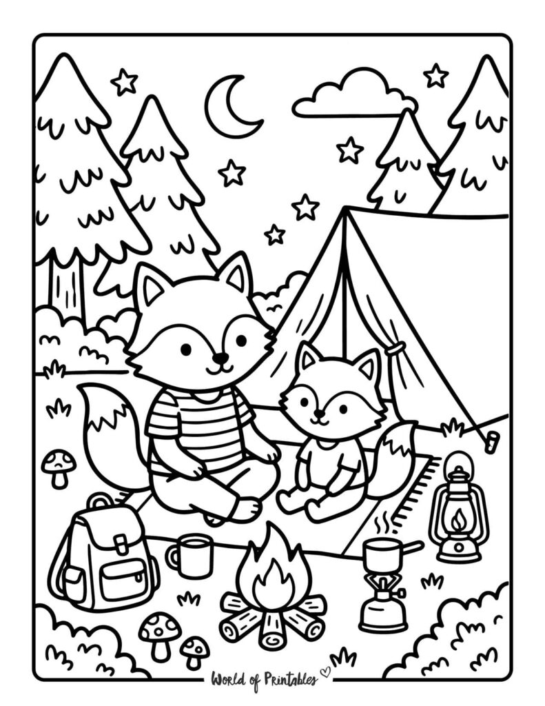 Dad And Child Camping Coloring Page