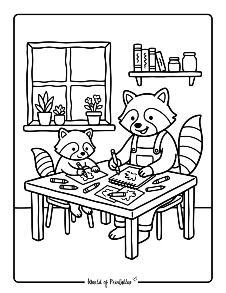 Dad And Child Drawing Together Coloring Page