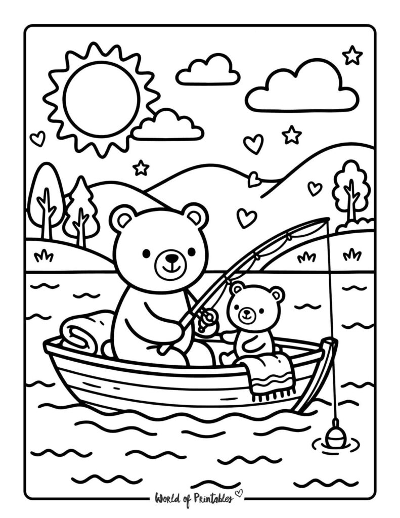 Dad And Child Fishing Boat Coloring Page
